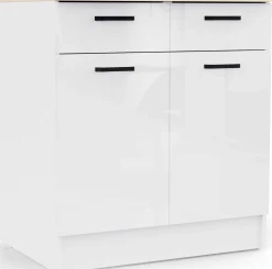 Küchenschrank Bianco - 80x60x90cm - 2 Türen und 2 Schubladen - Hochglanz weiß