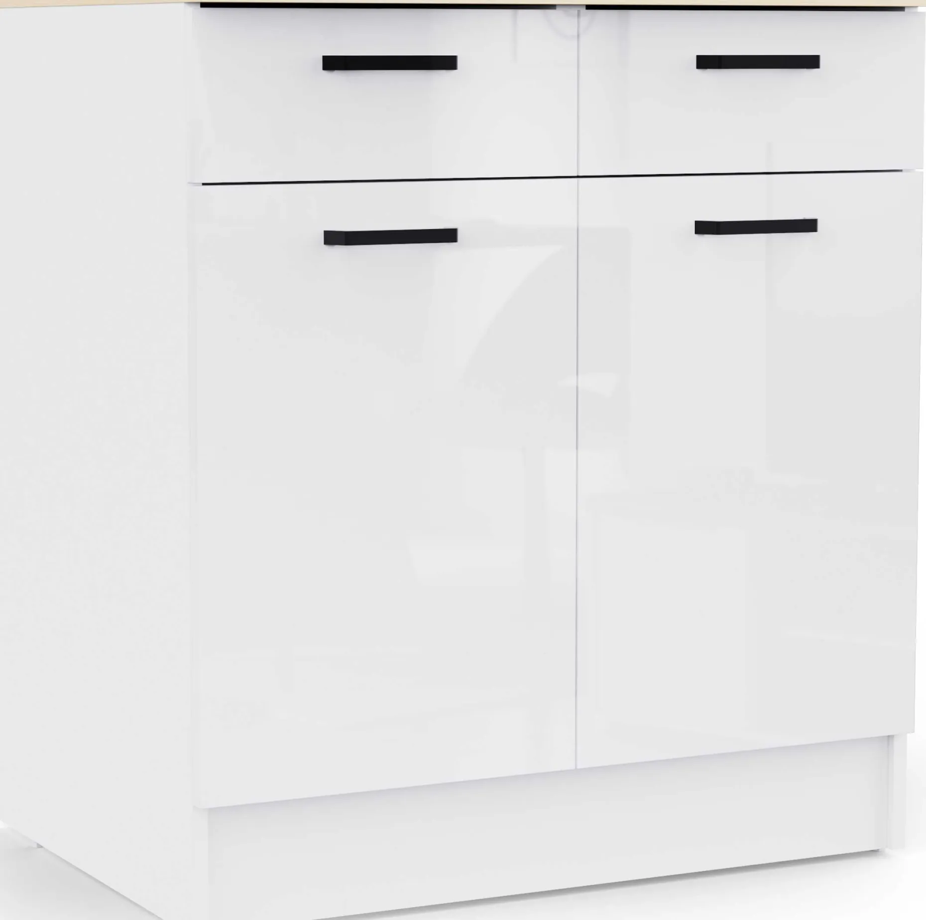Küchenschrank Bianco - 80x60x90cm - 2 Türen und 2 Schubladen - Hochglanz weiß