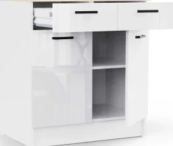 Küchenschrank Bianco - 80x60x90cm - 2 Türen und 2 Schubladen - Hochglanz weiß