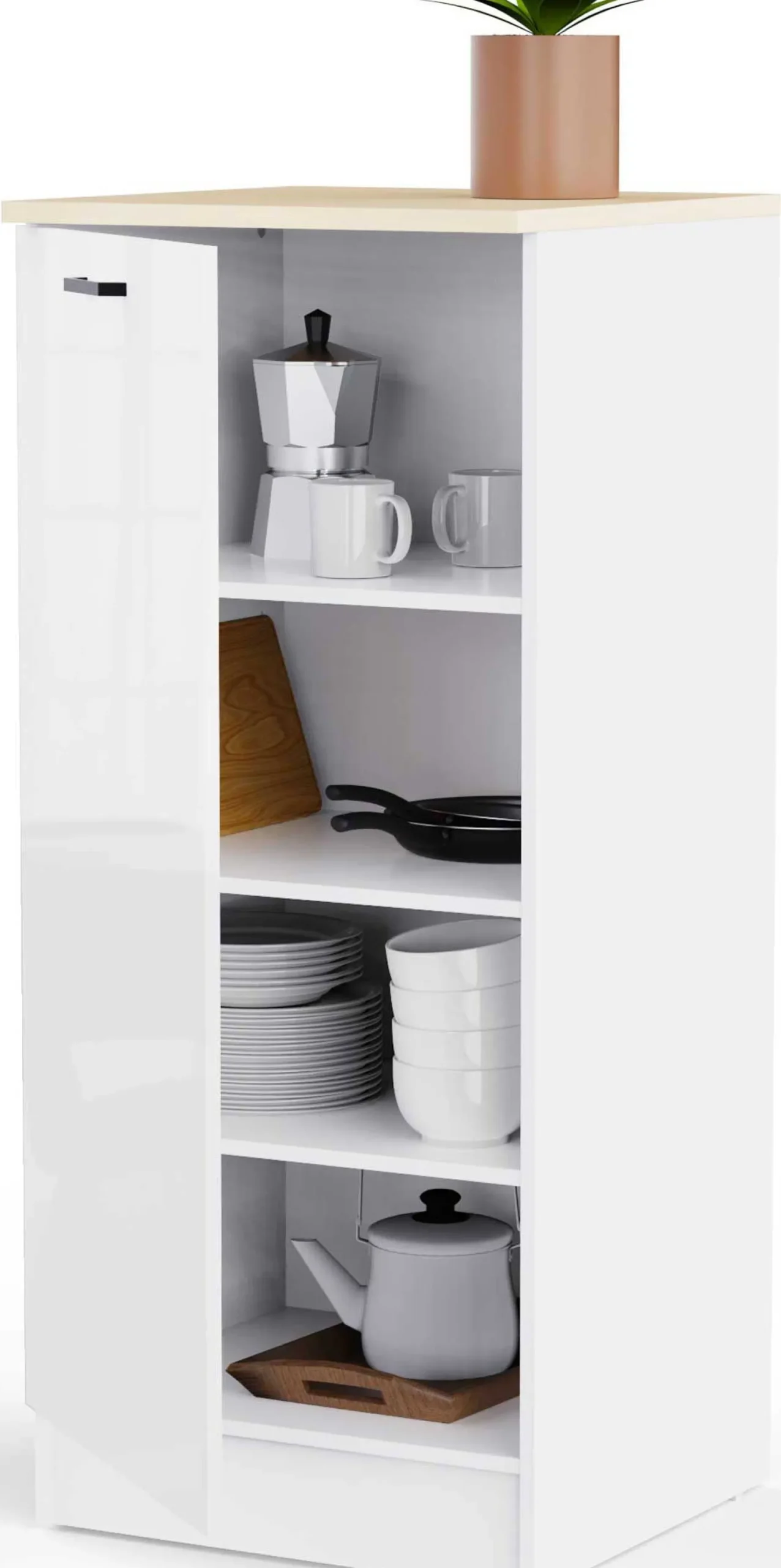 Küchenschrank Bianco - 60x60x141cm - 1 Tür - Hochglanz weiß