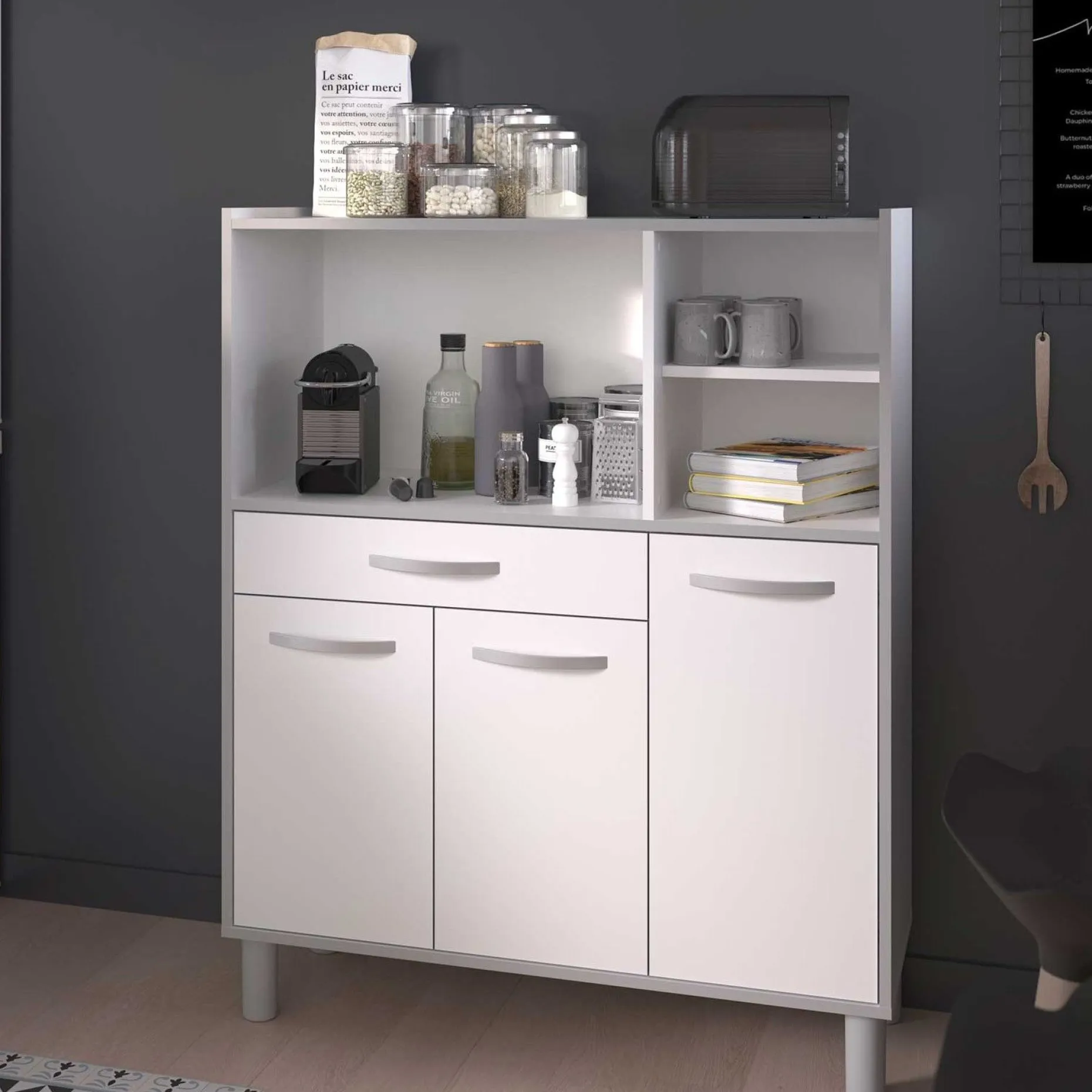 Küchenschrank Easy 101cm, 3 Türen und 1 Schublade - weiß