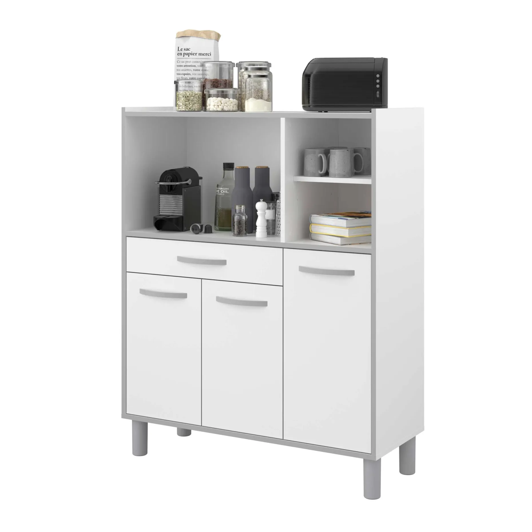 Küchenschrank Easy 101cm, 3 Türen und 1 Schublade - weiß