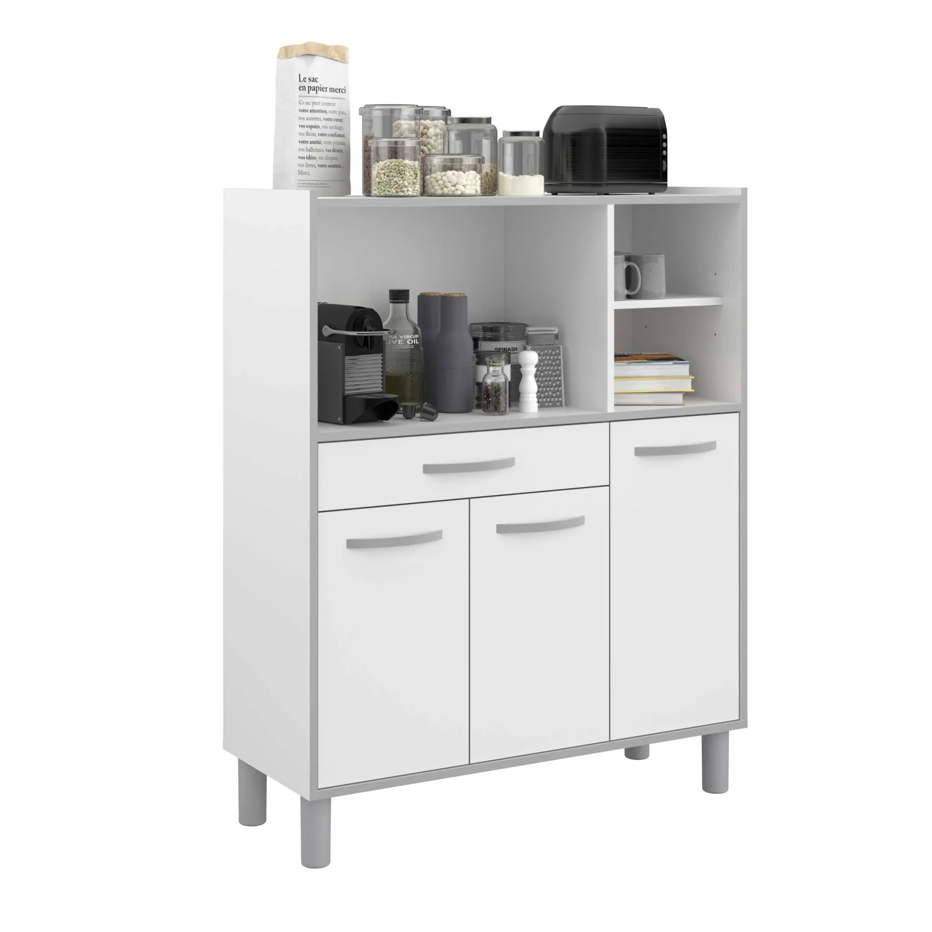 Küchenschrank Easy 101cm, 3 Türen und 1 Schublade - weiß