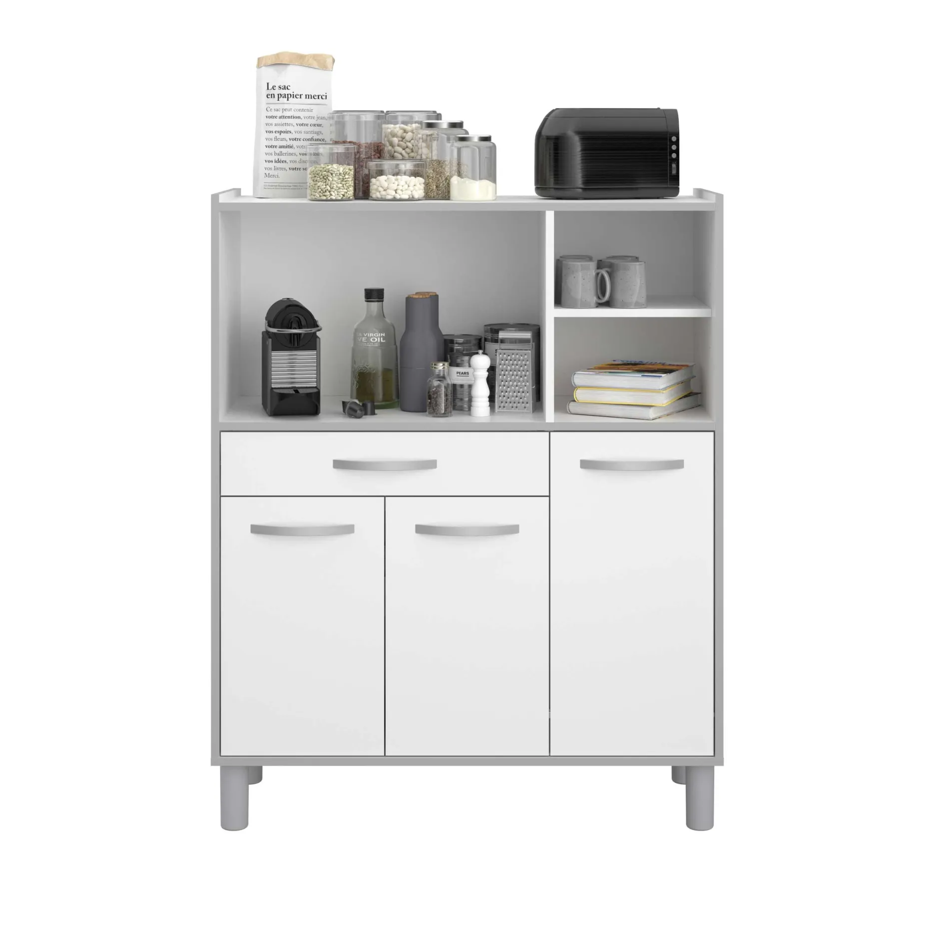 Küchenschrank Easy 101cm, 3 Türen und 1 Schublade - weiß