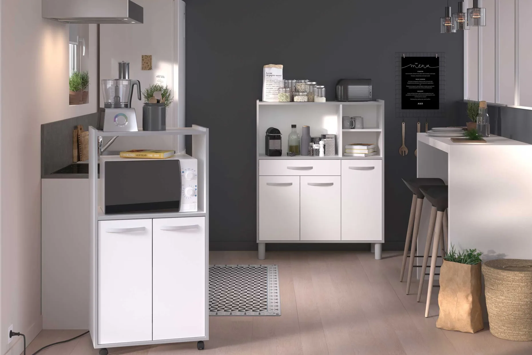 Küchenschrank Easy 101cm, 3 Türen und 1 Schublade - weiß