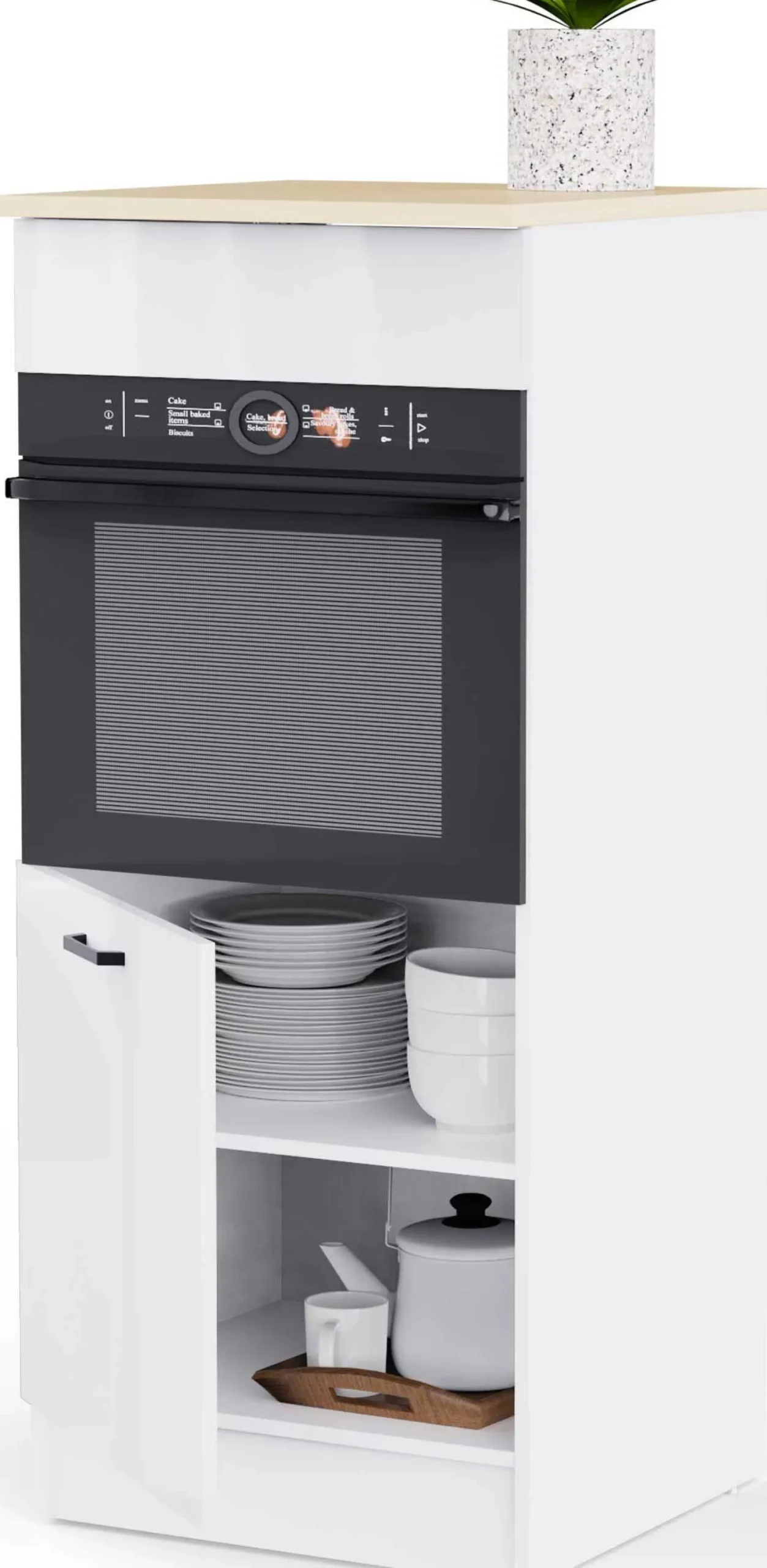 Küchenschrank für Backofen Bianco - 60x60x141cm - Hochglanz weiß