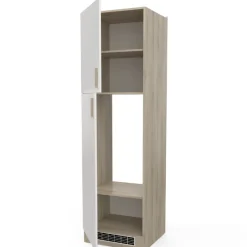 Küchenschrank für Kühlschrank Romanie 60 cm 2 Flügeltüren und 2 Einlegeböden-Kronberg Eiche/Mattweiß