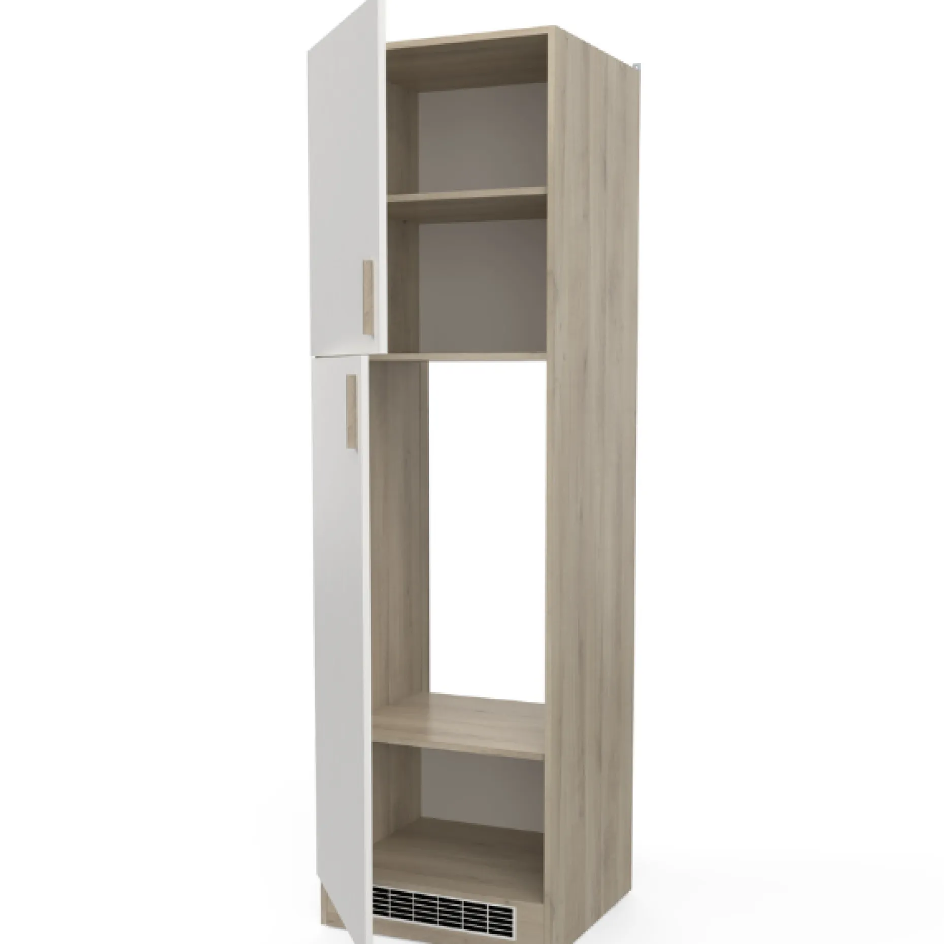 Küchenschrank für Kühlschrank Romanie 60 cm 2 Flügeltüren und 2 Einlegeböden-Kronberg Eiche/Mattweiß