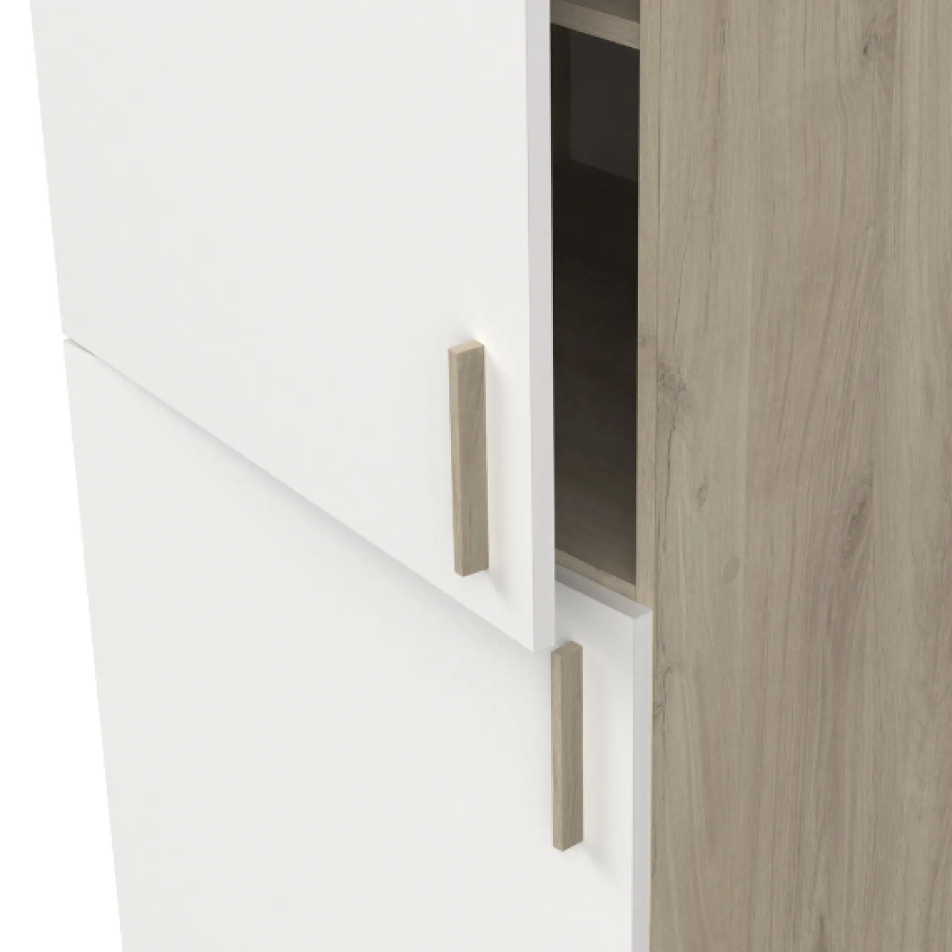 Küchenschrank für Kühlschrank Romanie 60 cm 2 Flügeltüren und 2 Einlegeböden-Kronberg Eiche/Mattweiß