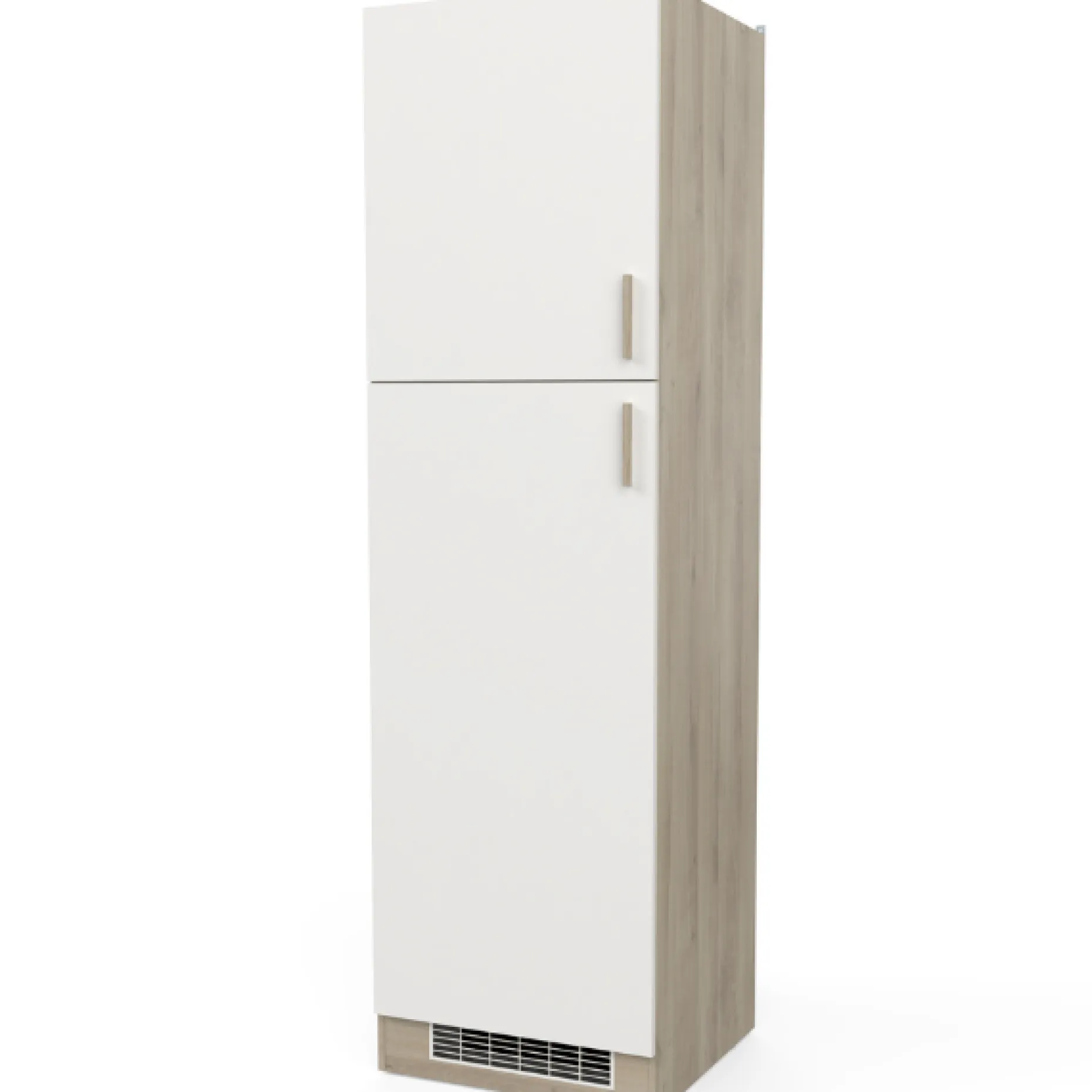 Küchenschrank für Kühlschrank Romanie 60 cm 2 Flügeltüren und 2 Einlegeböden-Kronberg Eiche/Mattweiß