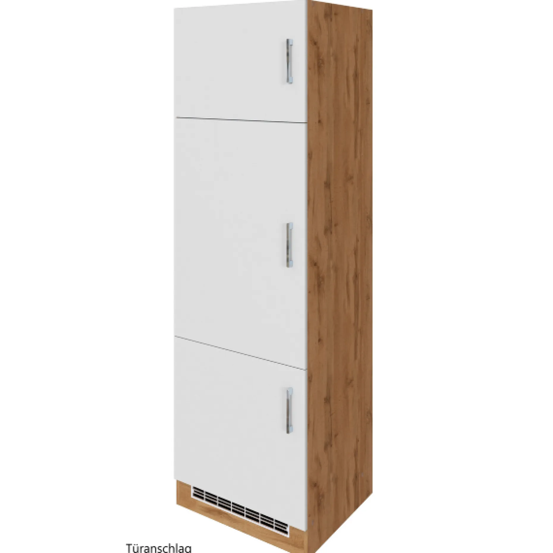 Küchenschrank für Kühlschrank Sorrella 60cm 3 Türen - weiß/Eiche
