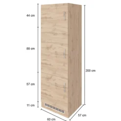 Küchenschrank für Kühlschrank Sorrella 60cm 3 Türen - weiß/Eiche