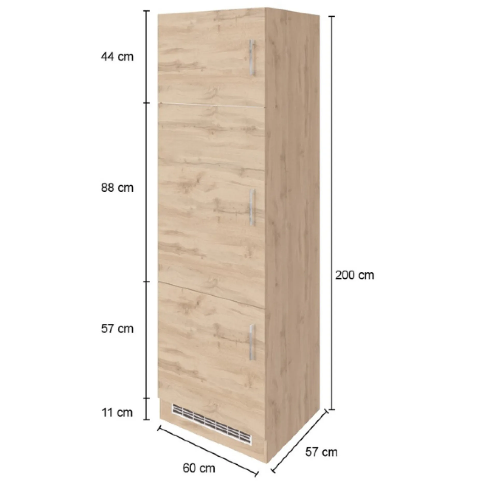 Küchenschrank für Kühlschrank Sorrella 60cm 3 Türen - Eiche