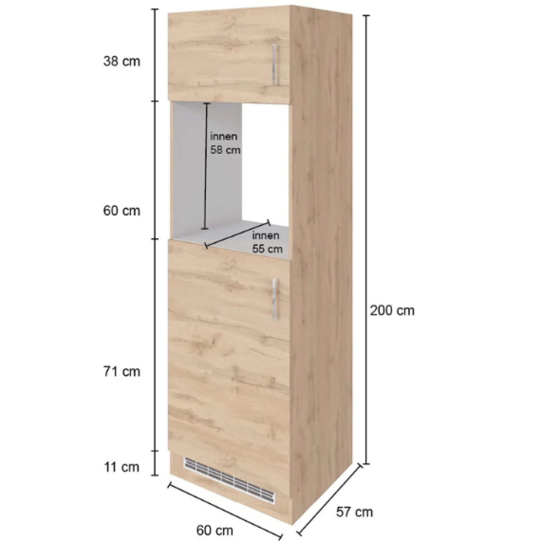 Küchenschrank für Kühlschrank und Backofen Sorrella 2 Türen - Anthrazit/Eiche