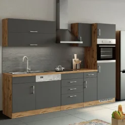 Küchenschrank für Kühlschrank und Backofen Sorrella 2 Türen - Anthrazit/Eiche