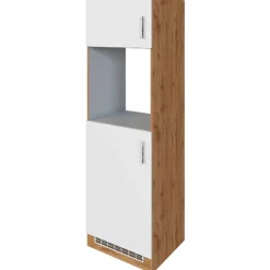 Küchenschrank für Kühlschrank und Backofen Sorrella 2 Türen - weiß/Eiche