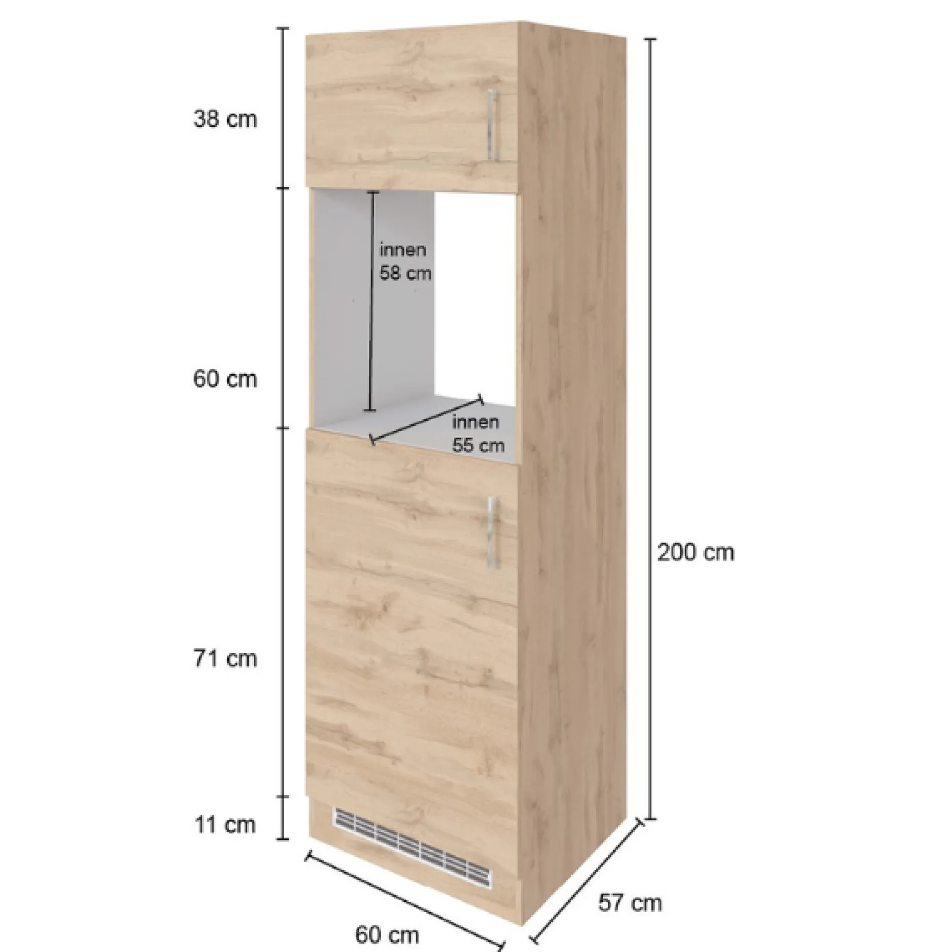 Küchenschrank für Kühlschrank und Backofen Sorrella 2 Türen - weiß/Eiche