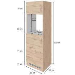 Küchenschrank für Kühlschrank und Backofen Sorrella 2 Türen - Eiche