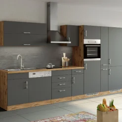 Küchenschrank für Kühl- und Gefrierschrank Sorrella - anthrazit/eiche