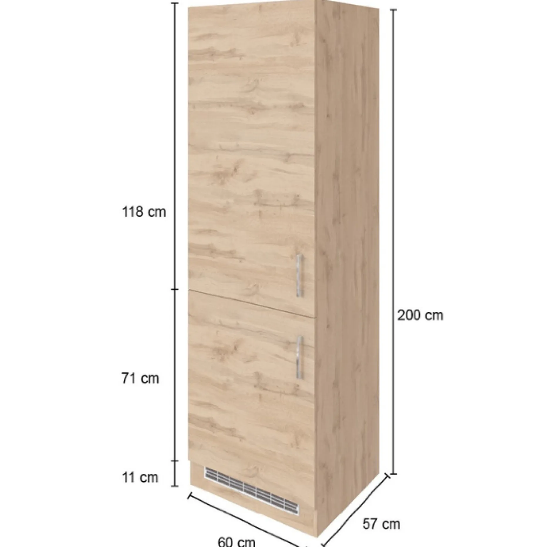 Küchenschrank für Kühl- und Gefrierschrank Sorrella - Eiche/Graphit
