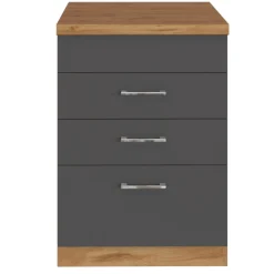 Küchenschrank für Kochplatte Sorrella 3 Schubladen - Anthrazit/Eiche.