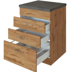 Küchenschrank für Kochplatte Sorrella 3 Schubladen - Eiche/Beton
