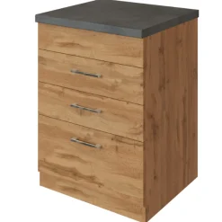Küchenschrank für Kochplatte Sorrella 3 Schubladen - Eiche/Beton