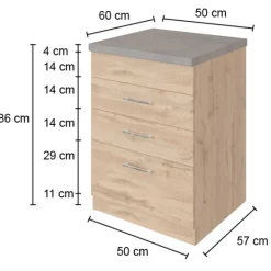 Held Küchenschrank für Kochplatte Sorrella 3 Schubladen - Eiche/Graphit