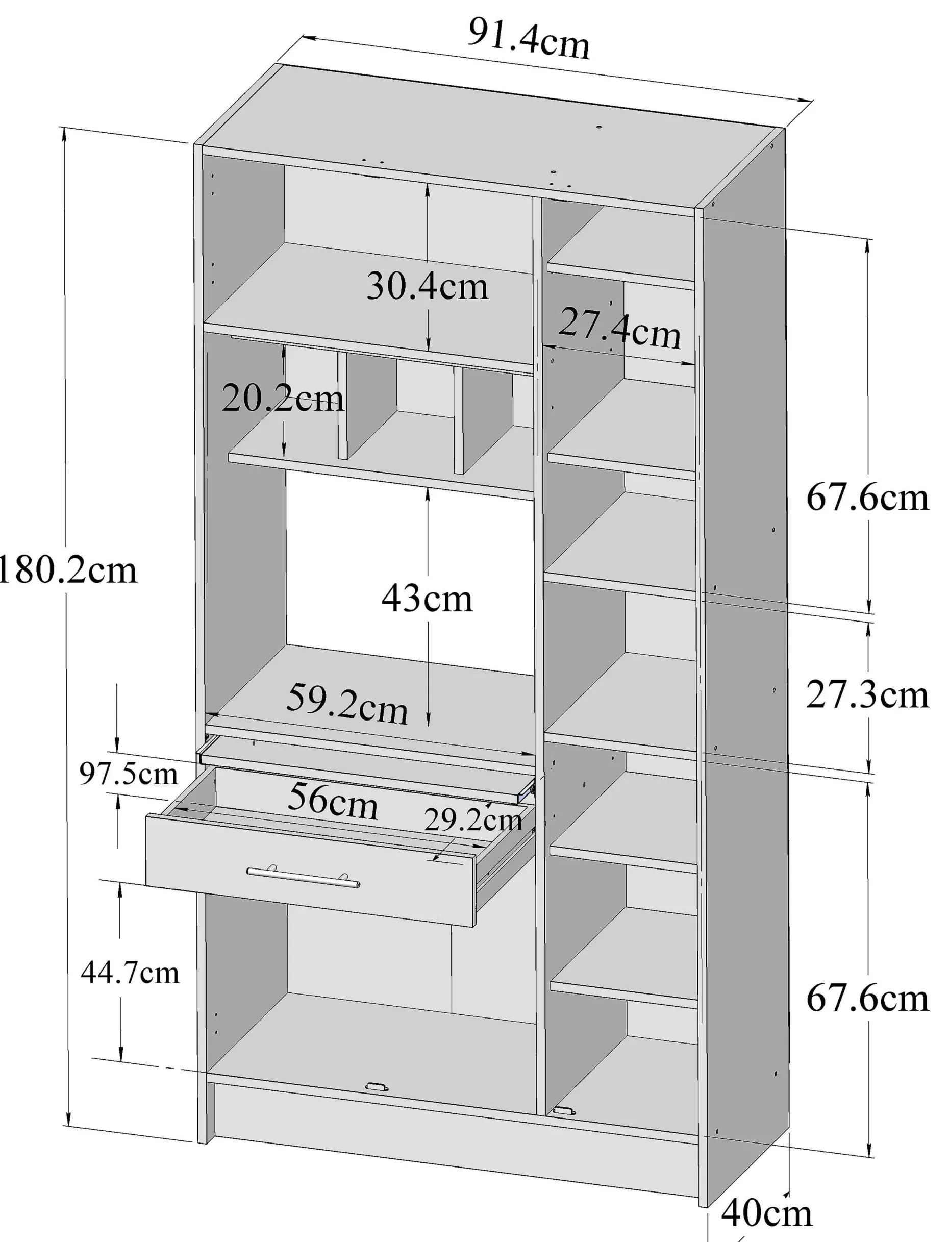 Küchenschrank Louise für Mikrowelle - weiß/Eiche