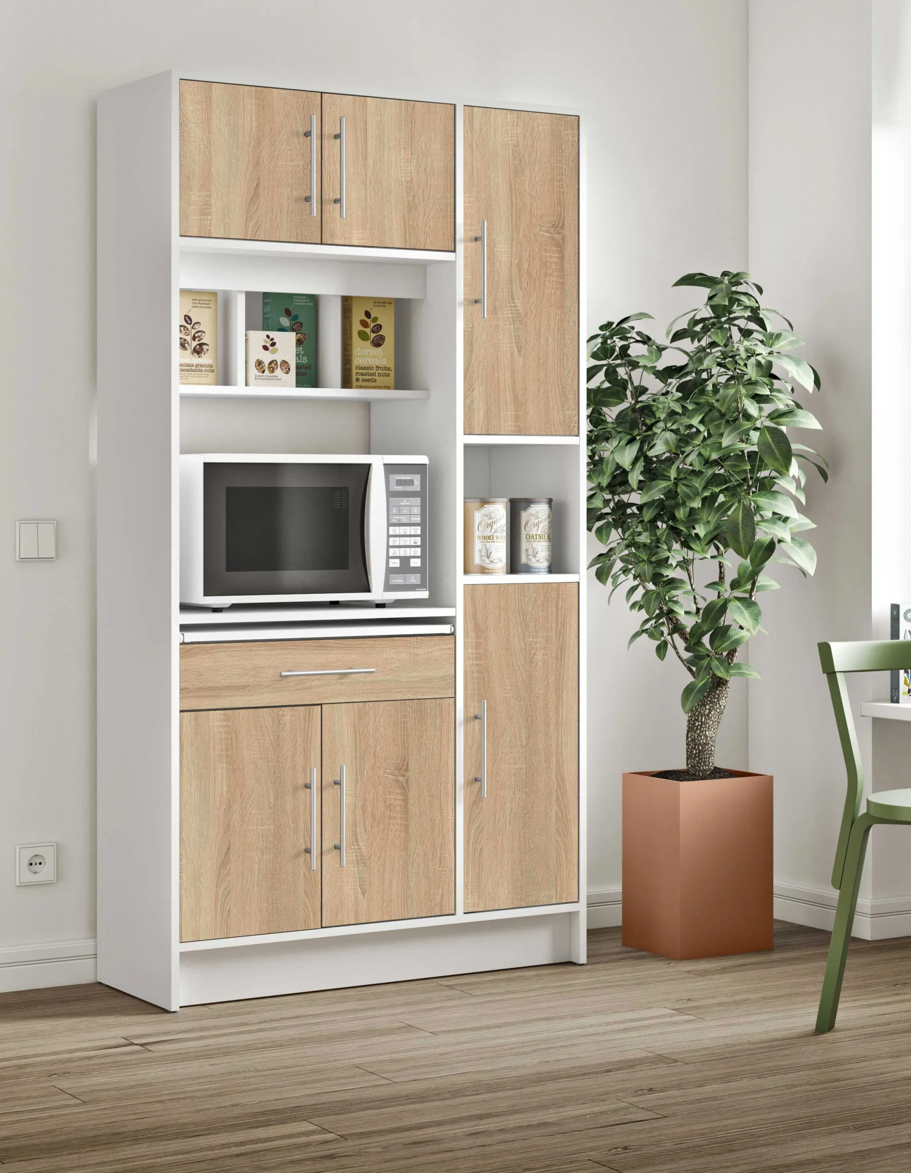 Küchenschrank Louise für Mikrowelle - weiß/Eiche
