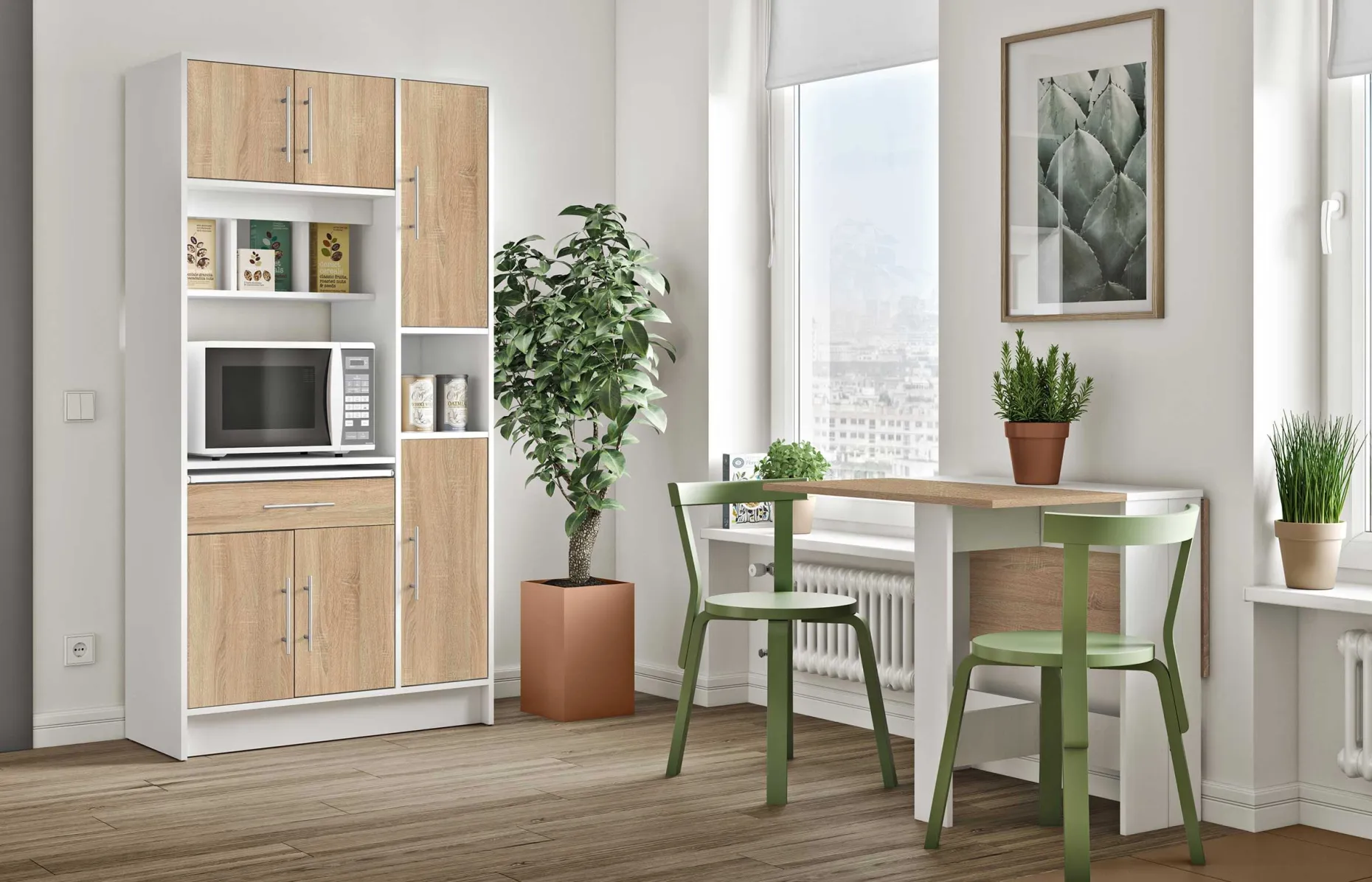 Küchenschrank Louise für Mikrowelle - weiß/Eiche