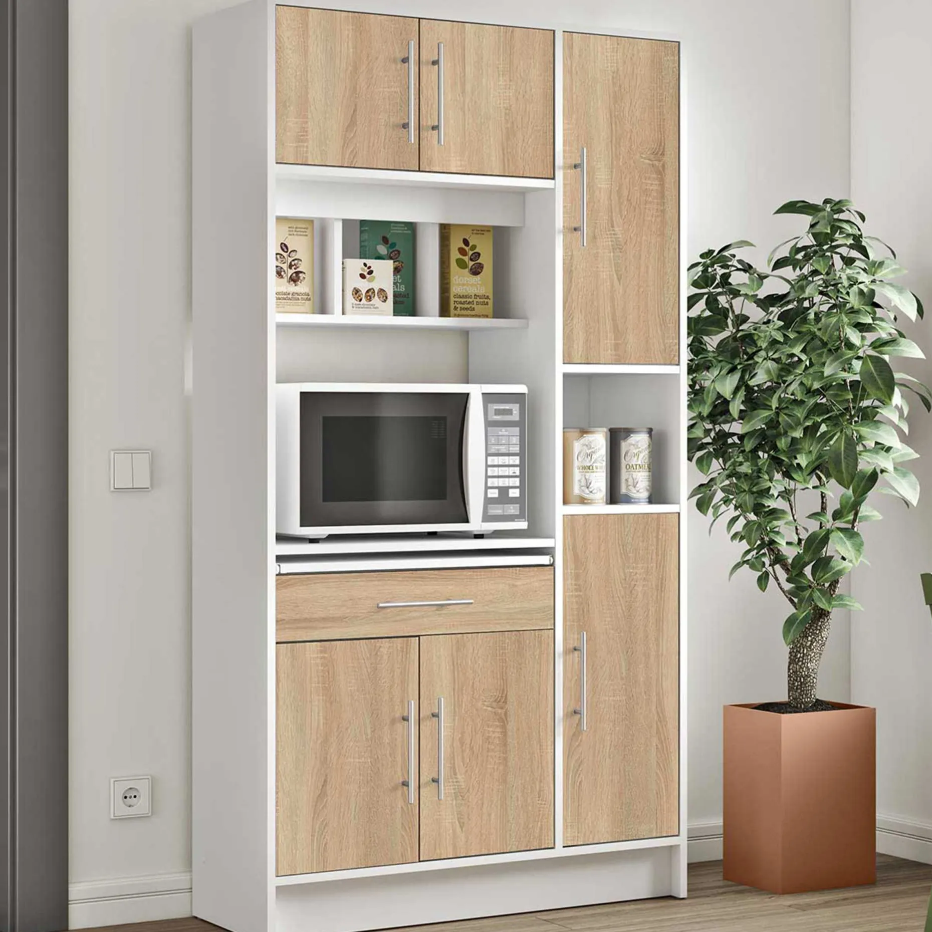 Küchenschrank Louise für Mikrowelle - weiß/Eiche