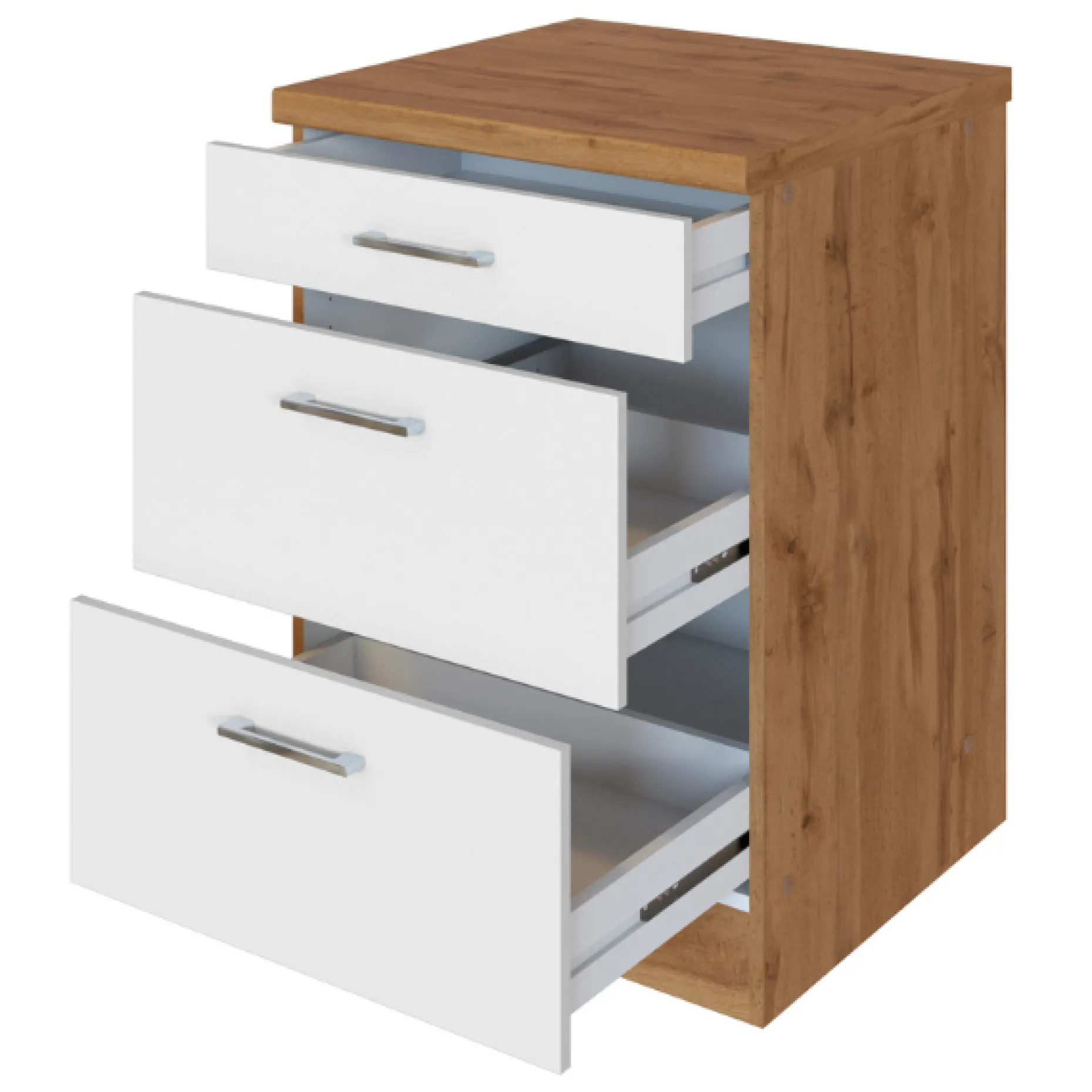Küchenschrank Sorrella 50cm 3 Schubladen - weiß/Eiche