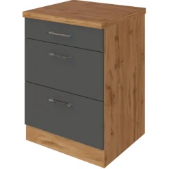 Küchenschrank Sorrella 50cm 3 Schubladen - anthrazit/eiche