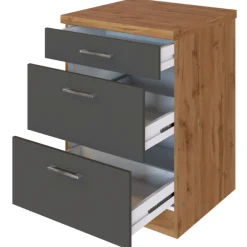 Küchenschrank Sorrella 50cm 3 Schubladen - anthrazit/eiche