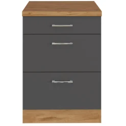 Küchenschrank Sorrella 50cm 3 Schubladen - anthrazit/eiche