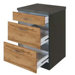 Held Küchenschrank Sorrella 50cm 3 Schubladen - Eiche/Graphit