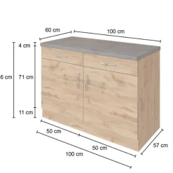 Held Küchenschrank Sorrella 100cm 2 Türen und 2 Schubladen - Eiche/Graphit
