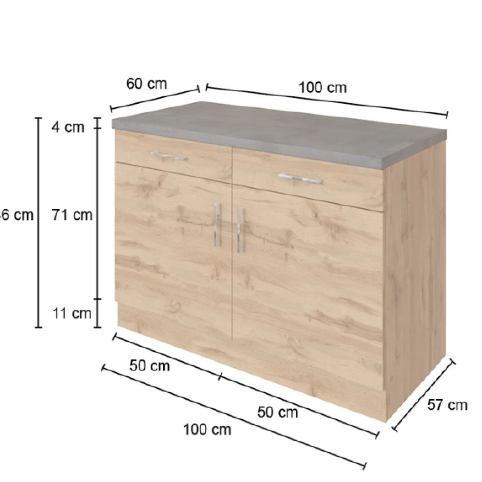 Held Küchenschrank Sorrella 100cm 2 Türen und 2 Schubladen - Eiche/Graphit