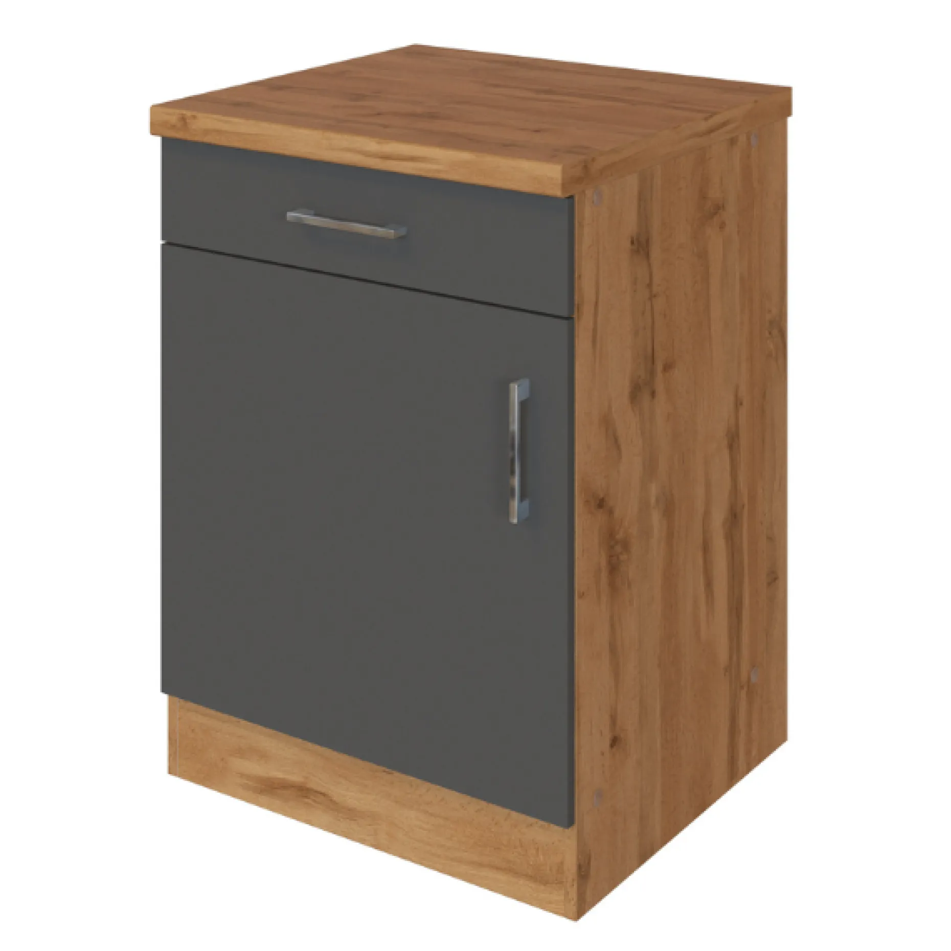 Küchenschrank Sorrella 50cm 1 Tür und 1 Schublade - Anthrazit/Eiche