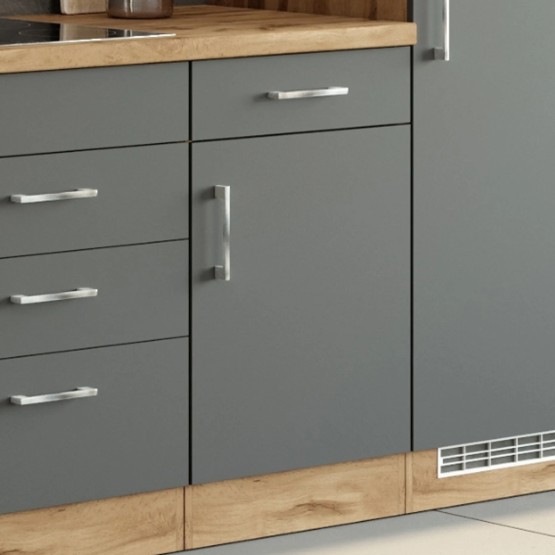 Küchenschrank Sorrella 50cm 1 Tür und 1 Schublade - Anthrazit/Eiche