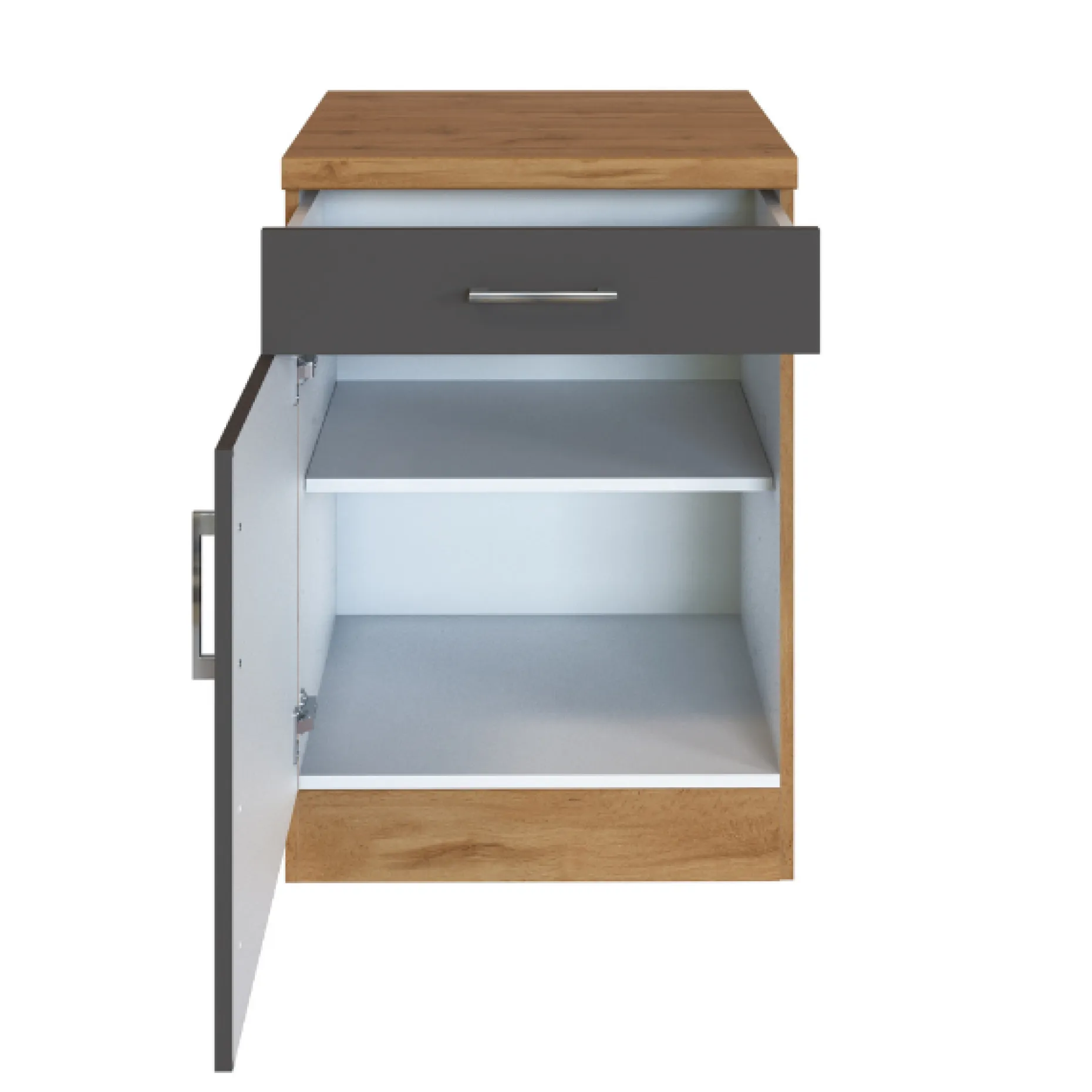 Küchenschrank Sorrella 50cm 1 Tür und 1 Schublade - Anthrazit/Eiche