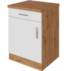 Küchenschrank Sorrella 50cm 1 Tür und 1 Schublade - weiß/Eiche