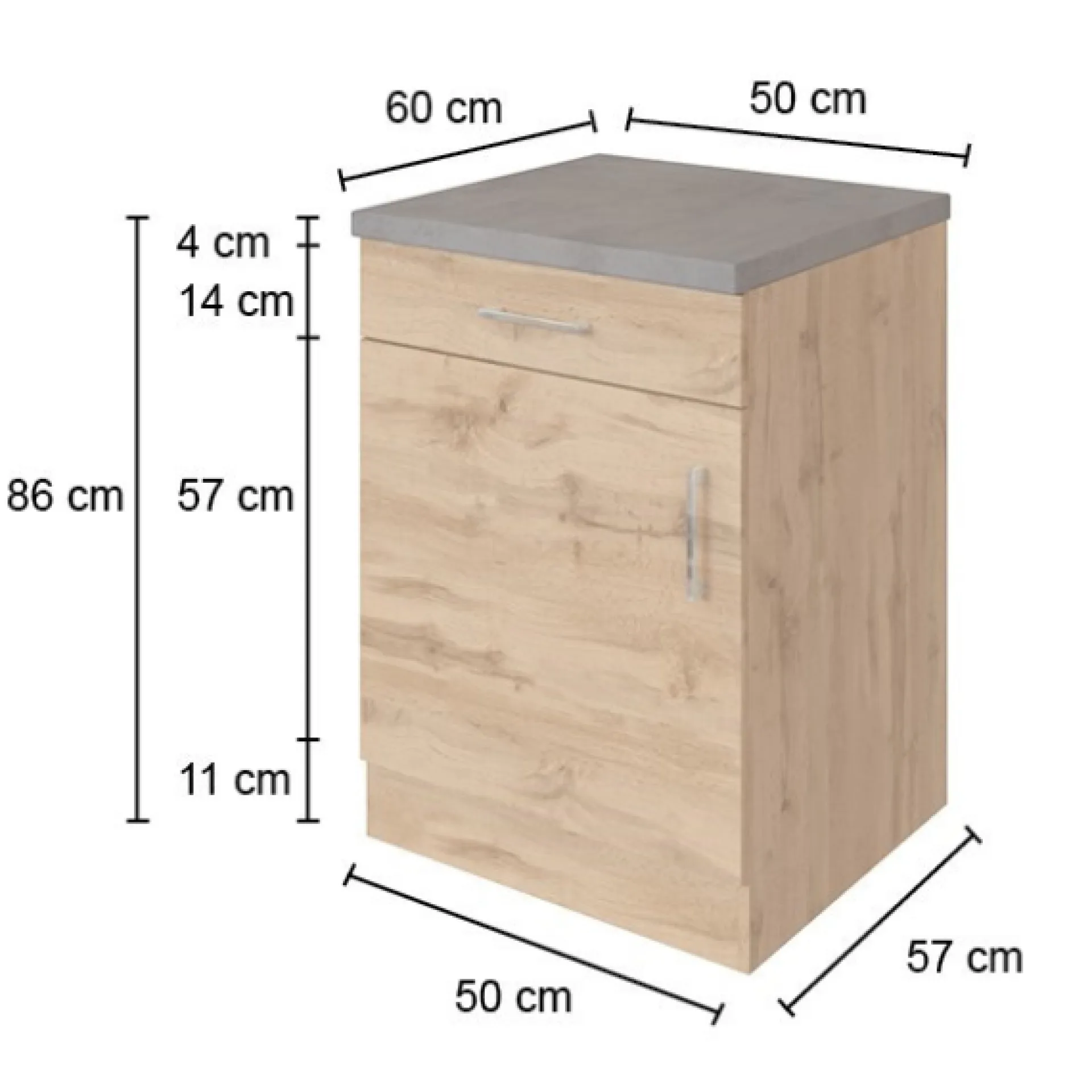 Held Küchenschrank Sorrella 50cm 1 Tür und 1 Schublade - Eiche/Beton