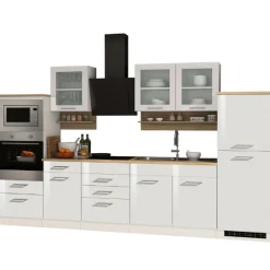 Held Küchenset Mailand | Induktionskochfeld, Mikrowelle, Backofen, Dunstabzugshaube, Kühlschrank, Spüle | High Glossy White