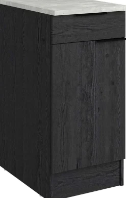 Küchenunterschrank Anna - 40x60x87cm - 1 Tür und 1 Schublade - Eiche schwarz Dekor/weißer Stein