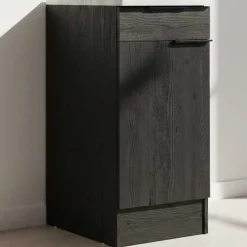 Küchenunterschrank Anna - 40x60x87cm - 1 Tür und 1 Schublade - Eiche schwarz Dekor/weißer Stein