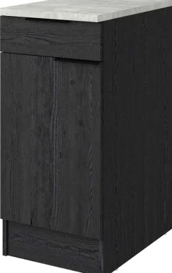 Küchenunterschrank Anna - 40x60x87cm - 1 Tür und 1 Schublade - Eiche schwarz Dekor/weißer Stein