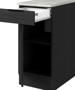 Küchenunterschrank Anna - 40x60x87cm - 1 Tür und 1 Schublade - Eiche schwarz Dekor/weißer Stein