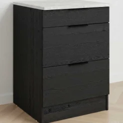 Küchenunterschrank Anna - 60x60x87cm - 3 Schubladen - Eiche schwarz Dekor/weißer Stein